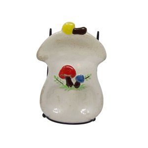 Vintage Ceramic Mushroom Spoon Rest with Colorful Yellow, Red & Blue Mushroms